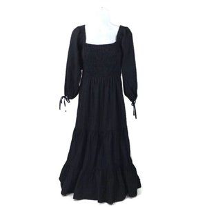 Park Adelyn Midi Dress Womens Black 3/4 Sleeve Shirred Tiered Ruffle Size Medium